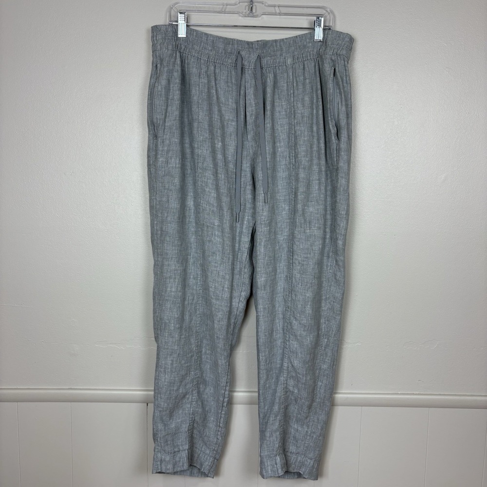 Athleta Retreat Linen Ankle Pants Sz L Heathered Gray Pull On Drawstring Pockets